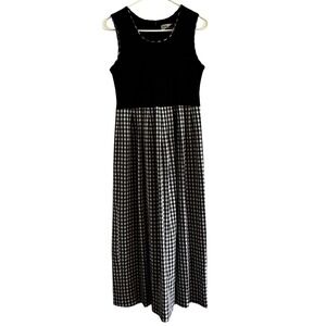 Vtg Sunshine Starshine Maxi Dress Sz 8 Black Gingham Rib Knit Sleeveless Cottage